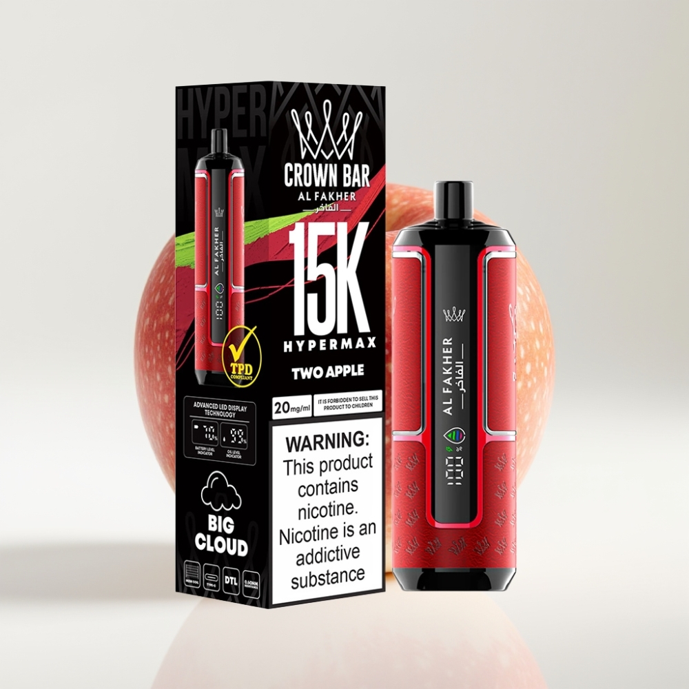 Al Fakher Crown Bar 15K Hypermax Jednokratna Vape Dva Jabuka – 22ml, 15K Pufova, 6mg/ml, DTL, Type-C