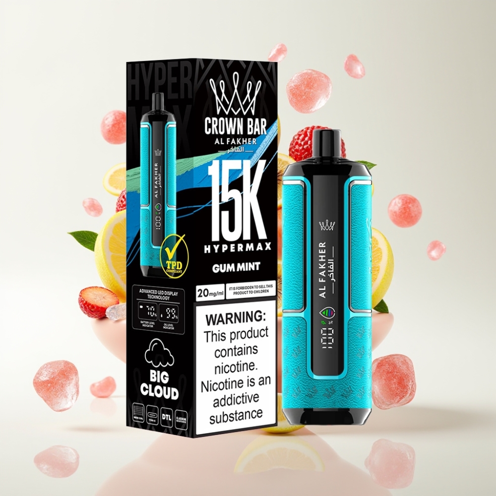 Al Fakher Crown Bar 15K Hypermax Jednokratna Vape Gum Mint – 22ml, 15.000 pufova, 6mg/ml, DTL