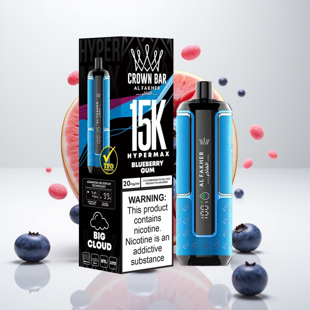 Al Fakher Crown Bar 15K Hypermax Jednokratna Vape Pen – 22ml, 15000 pufova, 6mg/ml, Plavi žvakaći gumek