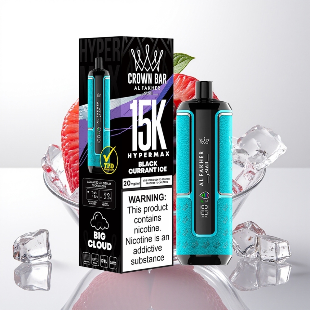 Al Fakher Crown Bar 15K Hypermax Jednokratna Vape Pen – 22ml, 15K Puffova, 6mg/ml, DTL, Crni Ribizl Led