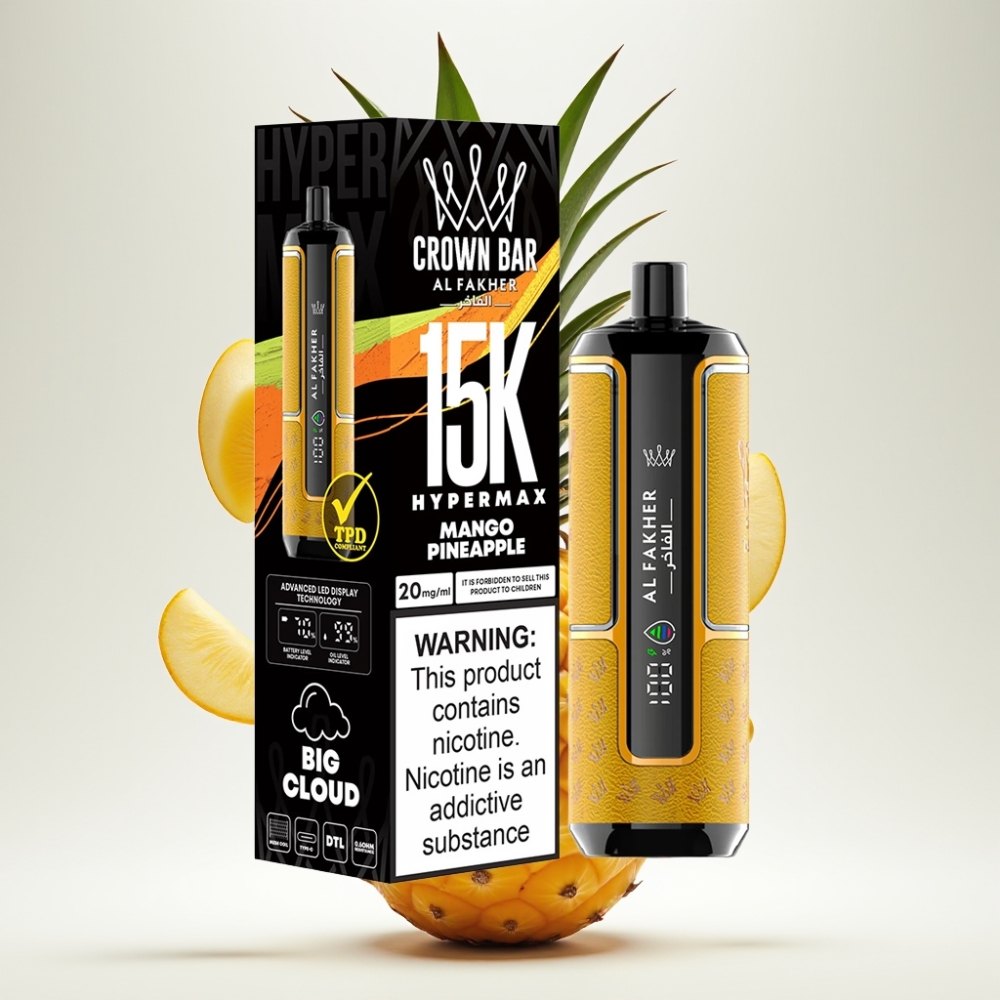 Al Fakher Crown Bar 15K Hypermax Jednokratna Vape Pen Mango Ananas – 22ml, 15K Puffova, 6mg/ml, DTL, Type-C