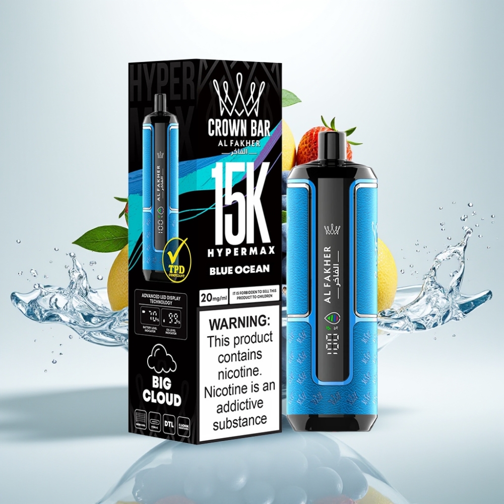 Al Fakher Crown Bar 15K Hypermax Jednokratna Vape Pen – Plavi Ocean, 22ml, 15K Puffova, 6mg/ml, DTL, Type-C