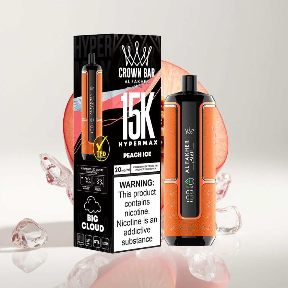 Al Fakher Crown Bar 15K Hypermax Jednokratni Vape Kit Peach Ice – 22ml, 15K Puffova, DTL, 6mg/ml, Type-C