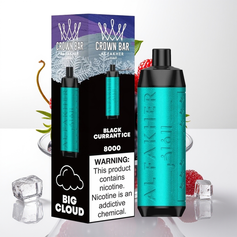 Al Fakher Crown Bar 8000 Crystal Jednokratna Vape Crna Ribizla Led 8000 puševa, 18ml, 5mg, USB-C