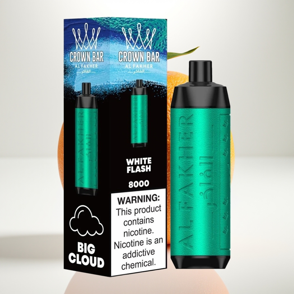 Al Fakher Crown Bar 8000 Kristal Jednokratna Vape Bijeli Bljesak – 8000 pufova, 18ml, 5mg, USB-C