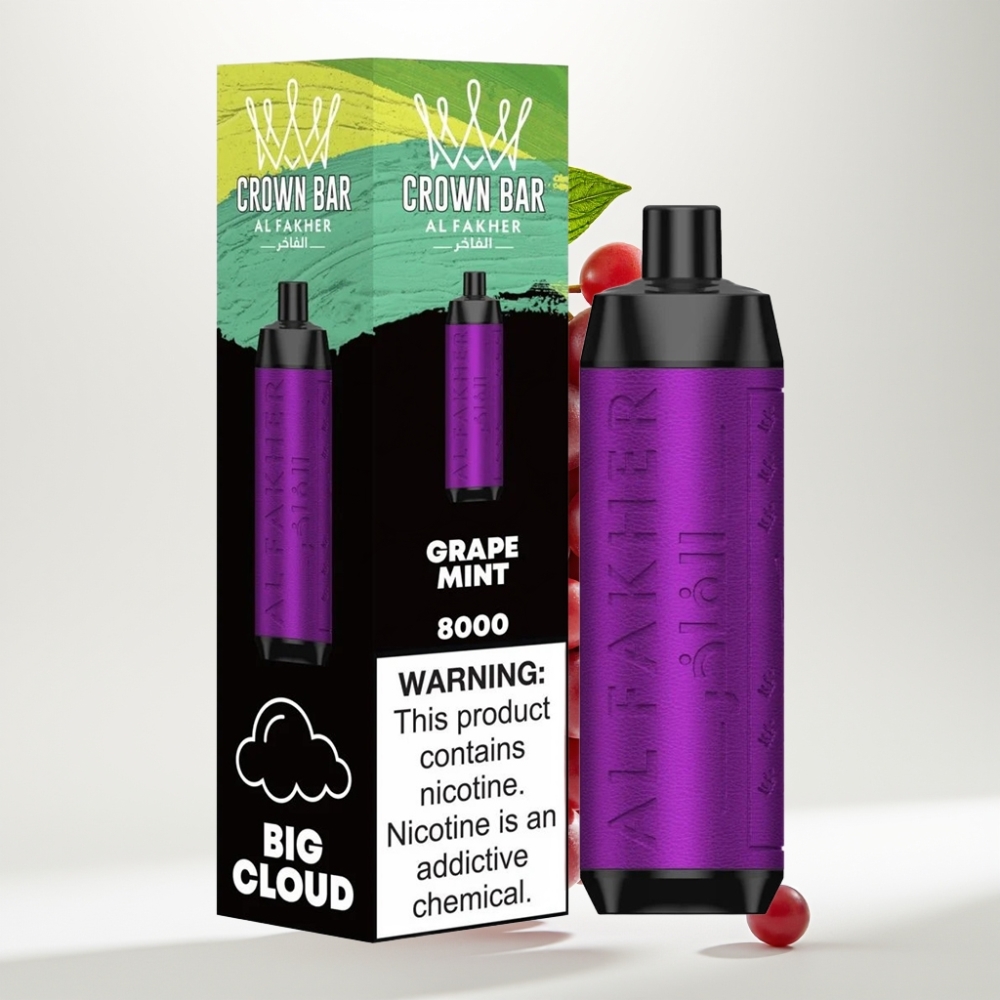 Al Fakher Crown Bar 8000 Kristal Jednokratna Vape Grožđe Meta 8000 Pufova, 18ml, 5mg, 600mAh