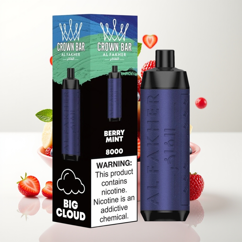 Al Fakher Crown Bar 8000 Kristal Jednokratna Vape Jagoda Metvica - 8000 Pufova, 18ml, 5mg, USB-C