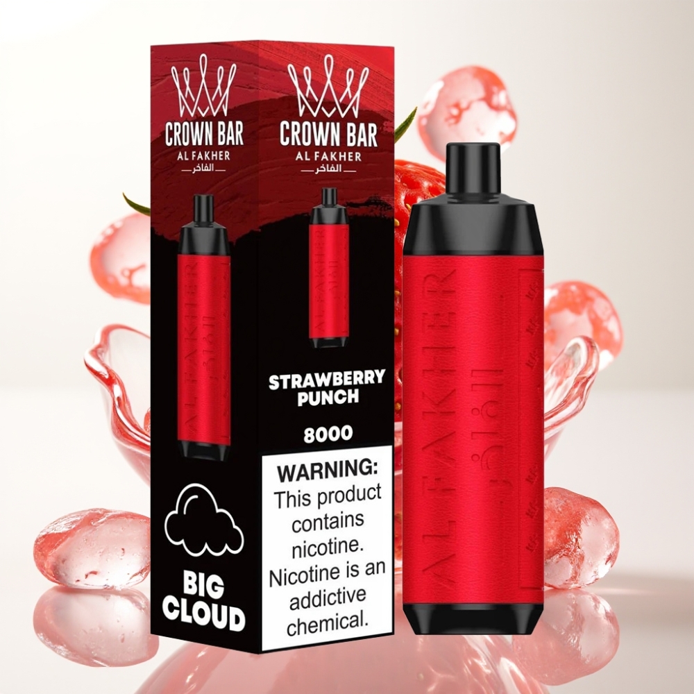 Al Fakher Crown Bar 8000 Kristal Jednokratna Vape Jagoda Punch – 8000 Puffova, 18ml, 5mg, USB-C