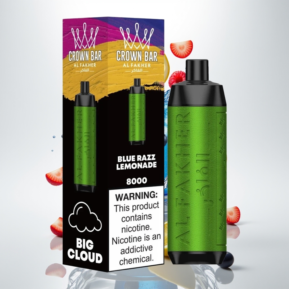 Al Fakher Crown Bar 8000 Kristal Jednokratna Vape Plava Malina Limunada – 8000 Puffova, 18ml, 5mg, USB-C