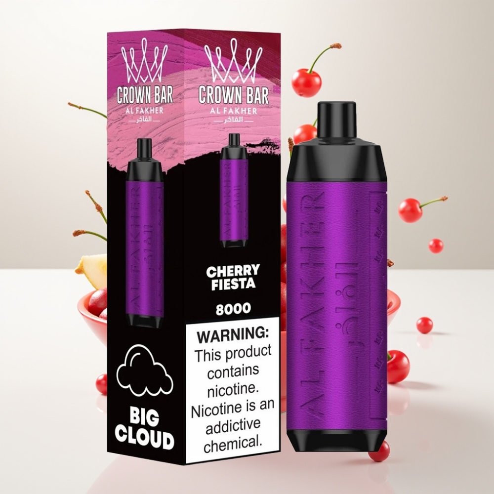 Al Fakher Crown Bar 8000 Kristal Jednokratna Vape Trešnja Fiesta – 18ml, 8000 Pufova, 5mg Nikotina, USB-C