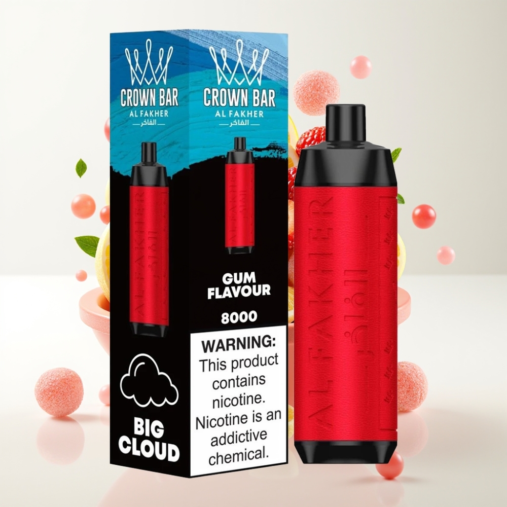 Al Fakher Crown Bar 8000 Kristal Jednokratna Vape Žvakaća Aroma – 8000 Puffova, 18ml Tekućine, 5mg Nikotina, USB-C, 600mAh Baterija