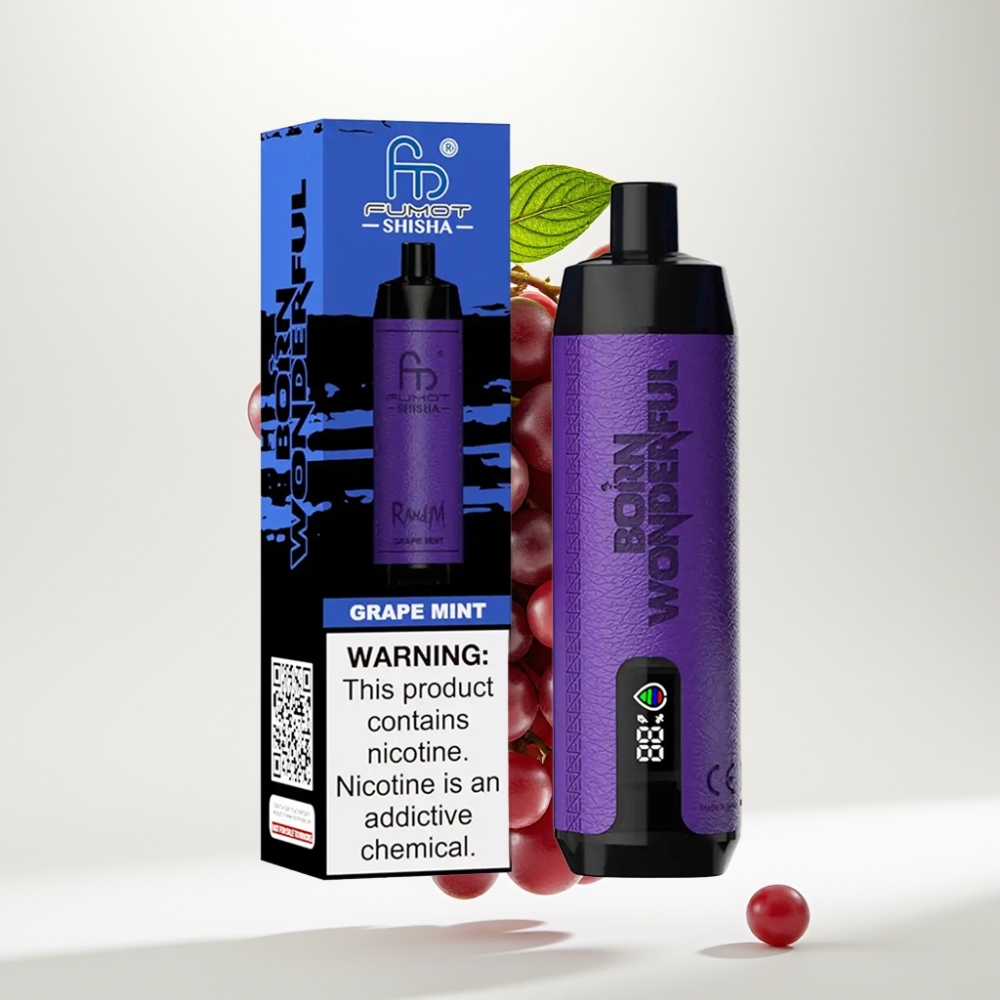 RandM Fumot Shisha 10000 Puffova Jednokratna Vape Grožđe Meta 18ml 850mAh 0.6ohm Type-C 0.5% Nic