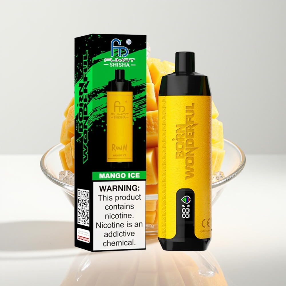 RandM Fumot Shisha 10000 Pufova Jednokratna Vape Mango Led 18ml 850mAh Tip-C 0.6ohm 0.5% Nikotina