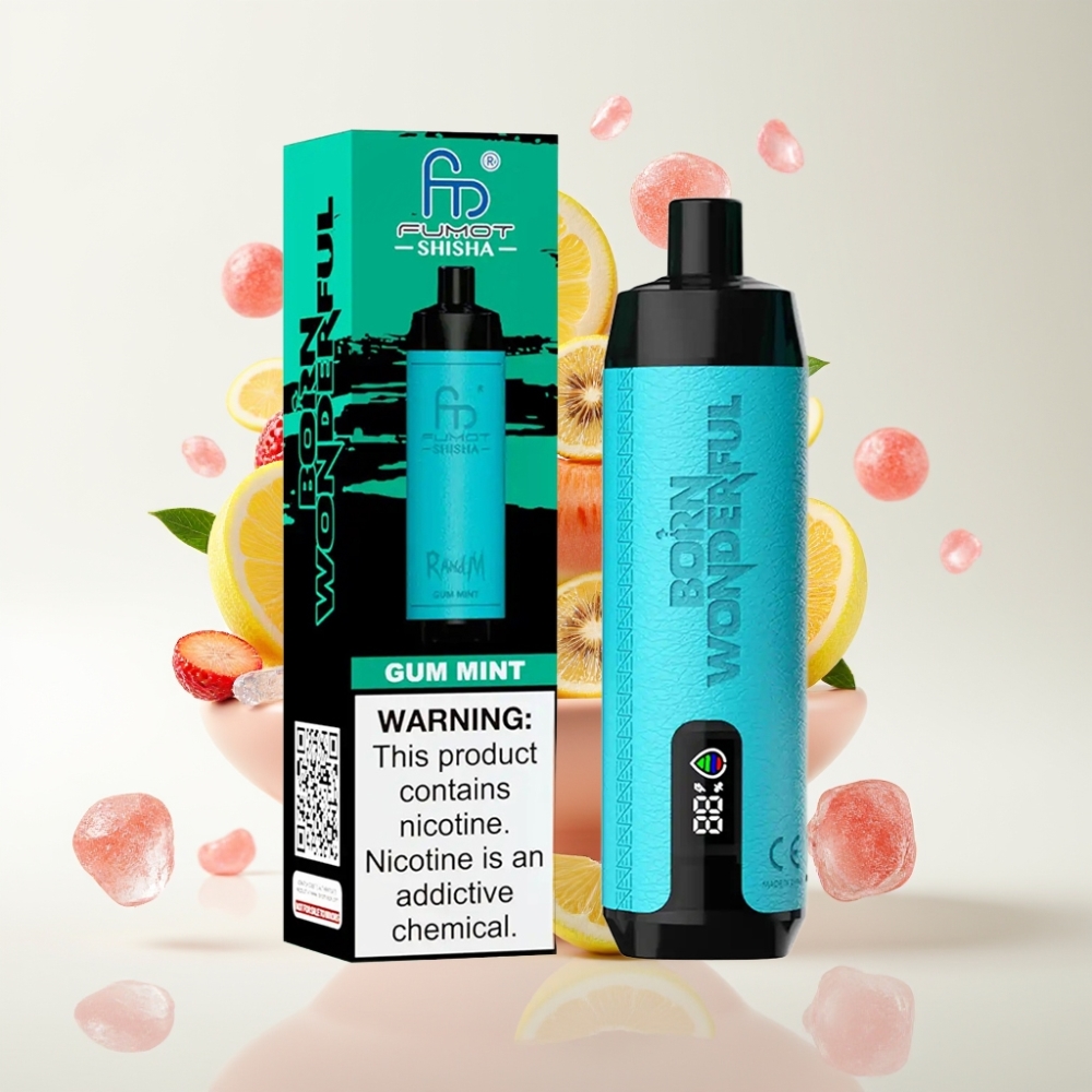 RandM Fumot Shisha 10000 Pufova Jednokratna Vape Žvakaća Meta LED 18ml 0.5% Nikotina