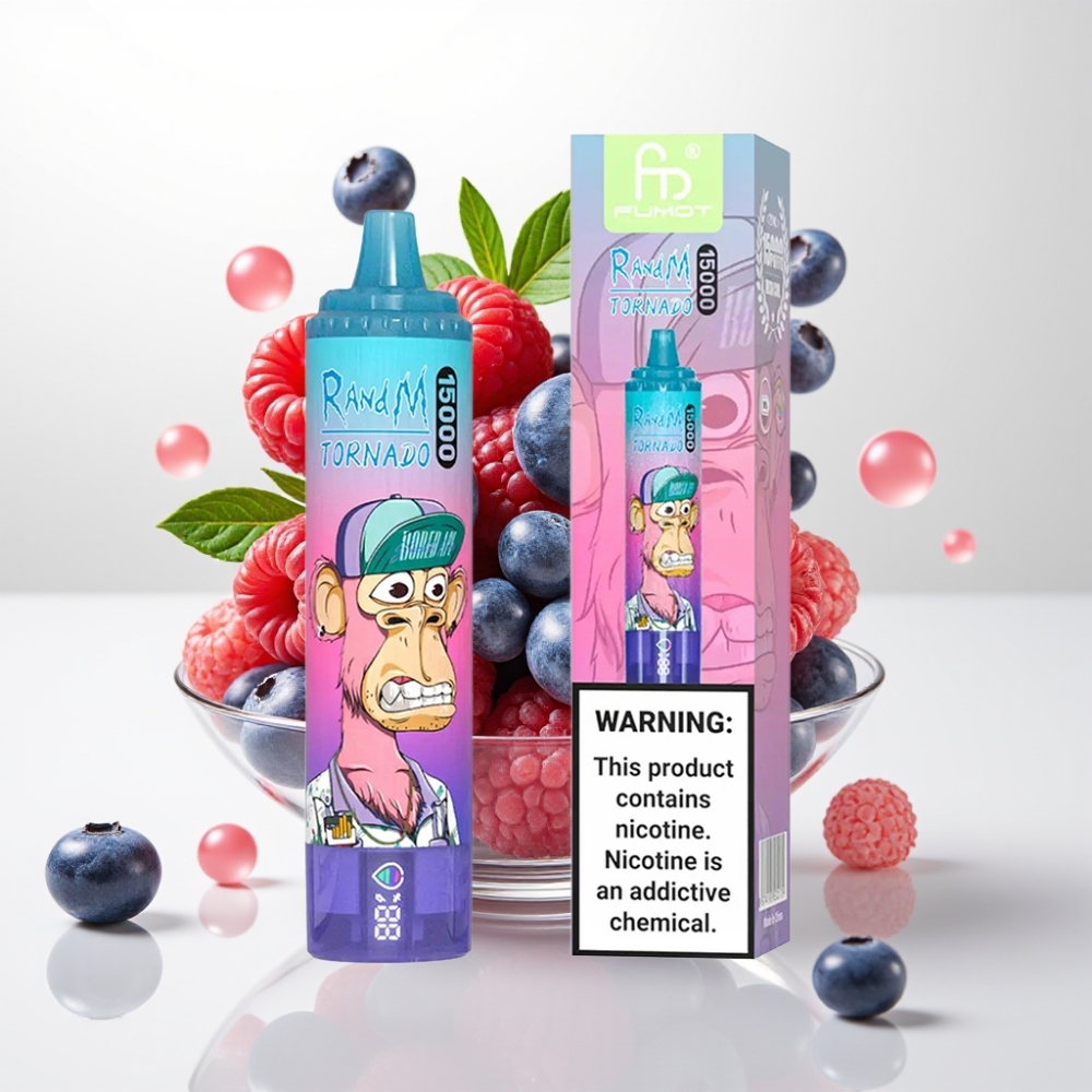 RandM Fumot Tornado 15000 Puffs Jednokratna E-cigareta Borovnica Malina, 25ml, 850mAh, Mesh Coil, Type-C, LCD