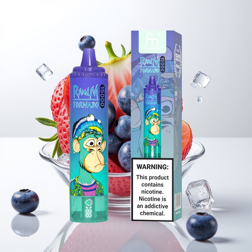 RandM Fumot Tornado 15000 Puffs Jednokratna Vape Borovnica na ledu – 25ml, 850mAh, Mesh Coil, Type-C, LCD