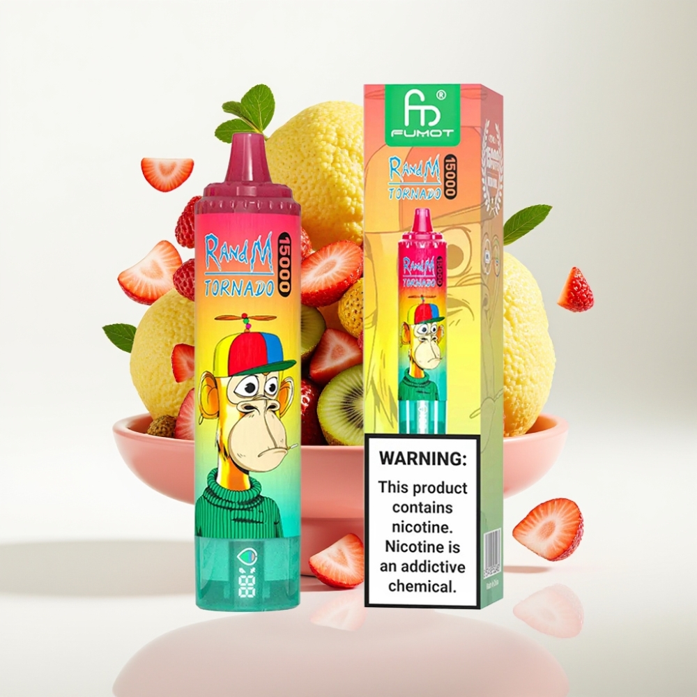 RandM Fumot Tornado 15000 Puffs Jednokratna Vape Jagoda-Kivi, 25ml, 850mAh, Mesh Coil, Type-C, LCD