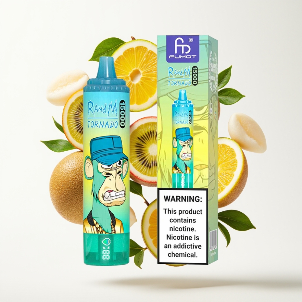 RandM Fumot Tornado 15000 Puffs Jednokratna Vape Kiwi Pasiflora Guava – 25ml, 850mAh, Mesh Coil, Type-C, LCD