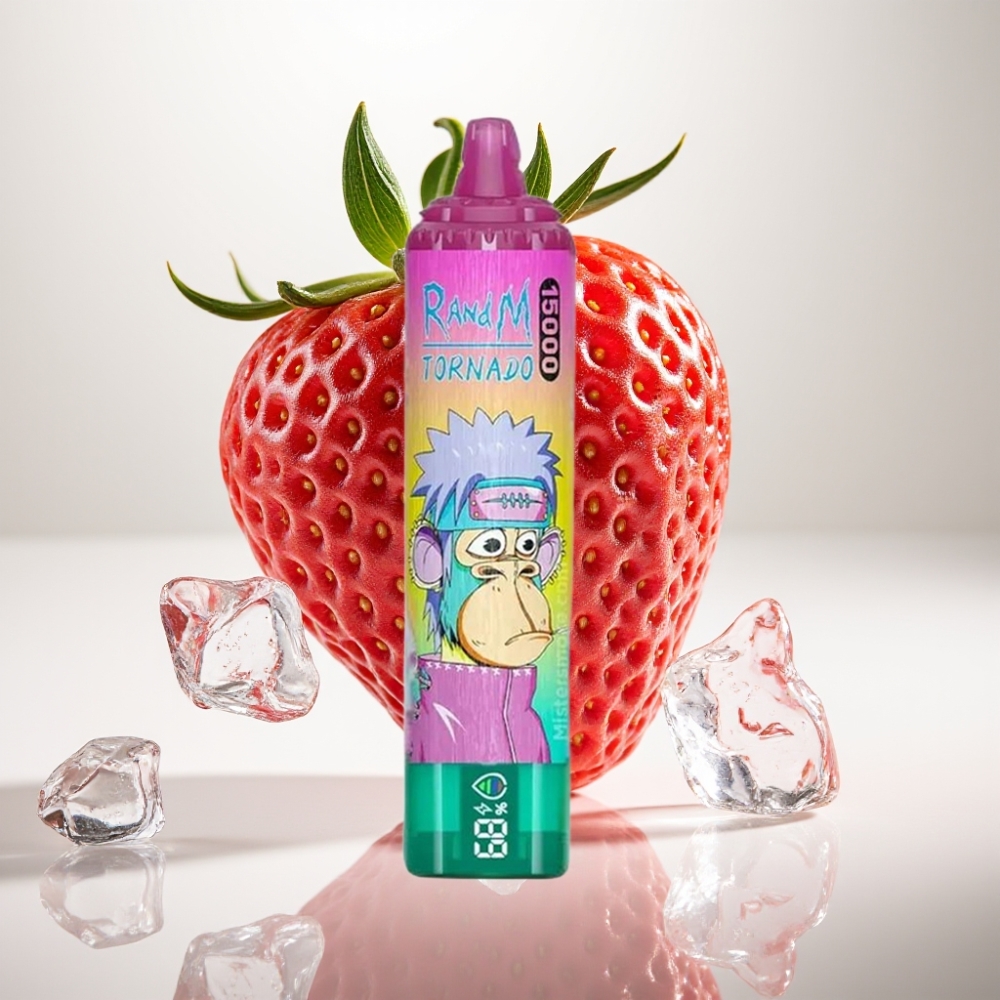 RandM Fumot Tornado 15000 Puffs Jednokratna Vape Ledena Jagoda – 25ml, 850mAh, Mesh Coil, Type-C, LCD