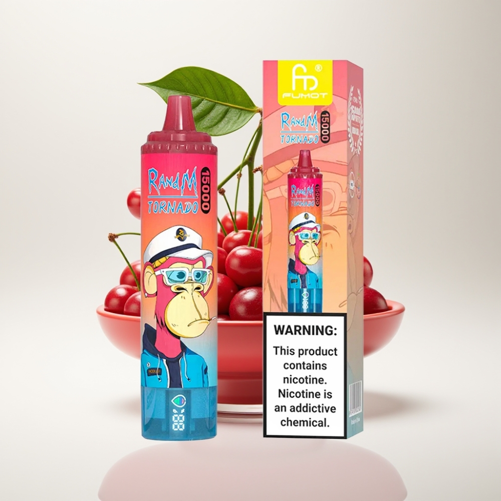 RandM Fumot Tornado 15000 Puffs Jednokratna Vape Trešnja, 25ml tekućine, 850mAh, Mesh Coil, Type-C, LCD