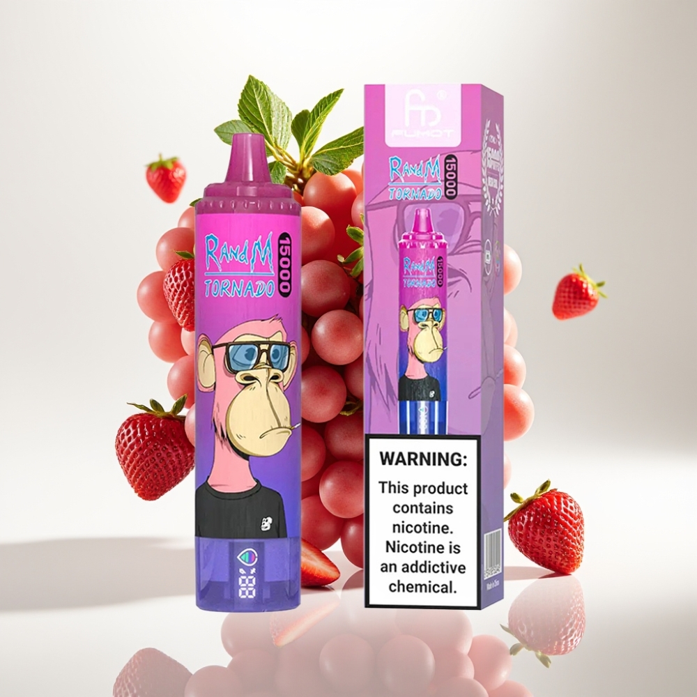 RandM Fumot Tornado 15000 Puffs Jednokratna e-cigareta Jagoda Grožđe – 25ml, 850mAh, Mesh Coil, Type-C, LCD