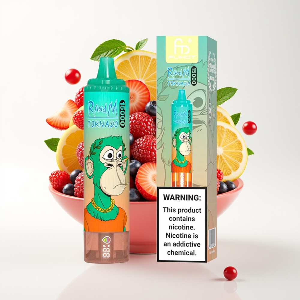 RandM Fumot Tornado 15000 Puffs Trostruka Jagoda – 25ml, 850mAh, Mesh Coil, Type-C, LCD