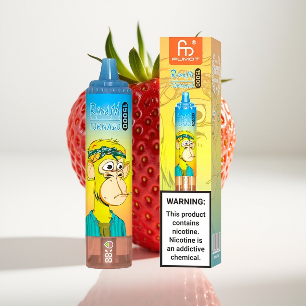 RandM Fumot Tornado 15000 Pufova Jednokratna E-cigareta Jagoda – 25ml, 850mAh, Mesh Coil, Type-C, LCD