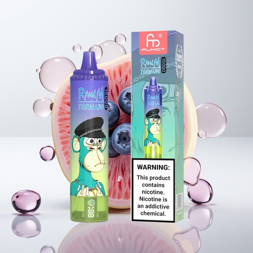 RandM Fumot Tornado 15000 Pufova Jednokratna Vape Borovnica Žvakaća Guma, 25ml, 850mAh, 0.9 Ohm Mesh, LCD, Type-C