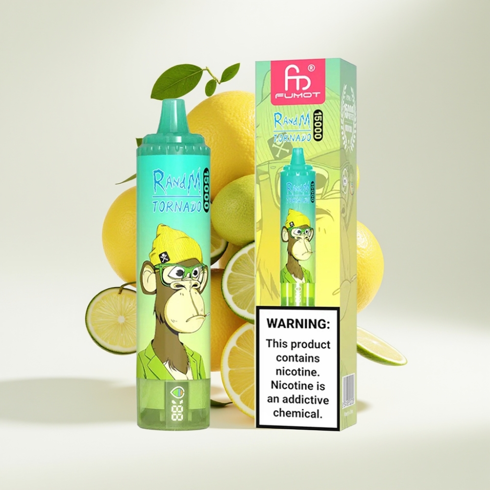 RandM Fumot Tornado 15000 Pufova Jednokratna Vape Limeta Limun 25ml/850mAh/Mesh Coil/Tip-C/LCD