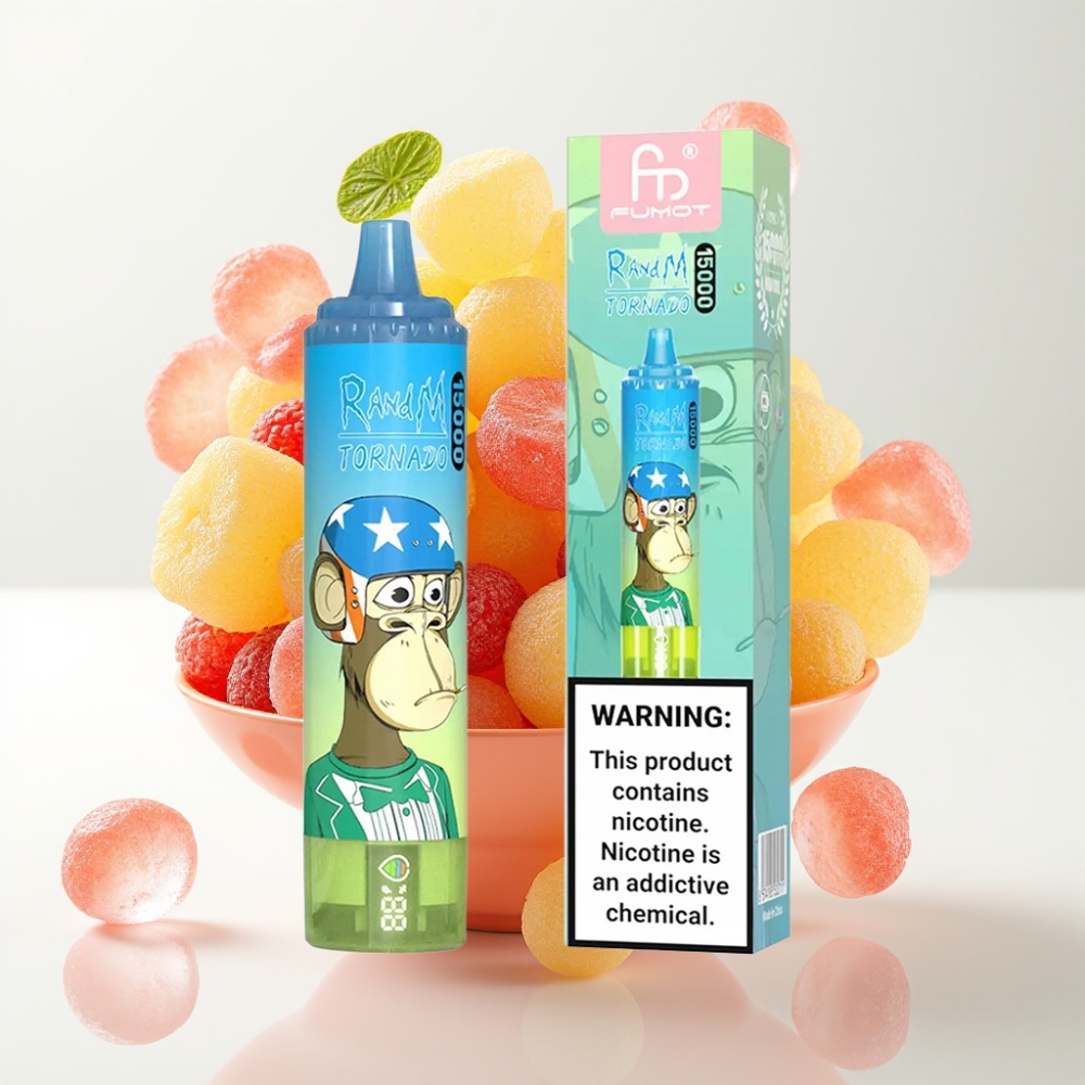 RandM Fumot Tornado 15000 Puni Disposable Vape Gumeni Medvjedić – 25ml, 850mAh, Mesh Coil, Type-C, LCD