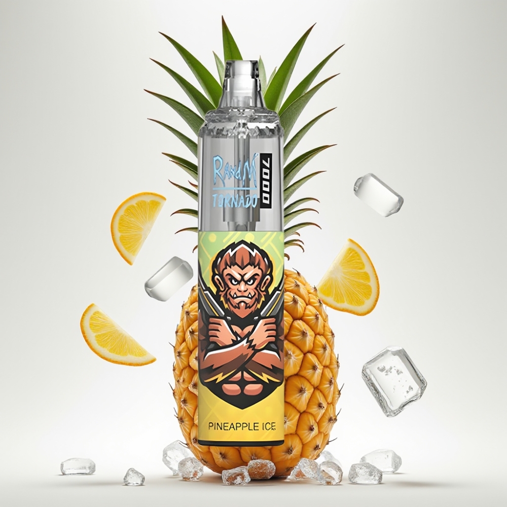 RandM Fumot Tornado 7000 Disposable Vape Ananas Led (7000 Puffova, 14 ML, 850 MAH, Mesh Coil, Type-C, RGB, 0-5% Nikotina, Air-Adjustable)
