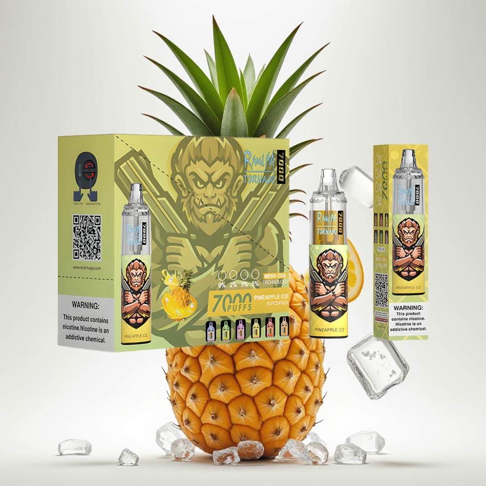 RandM Fumot Tornado 7000 Disposable Vape Ananas Led (7000 Puffova, 14 ML, 850 MAH, Mesh Coil, Type-C, RGB, 0-5% Nikotina, Air-Adjustable)