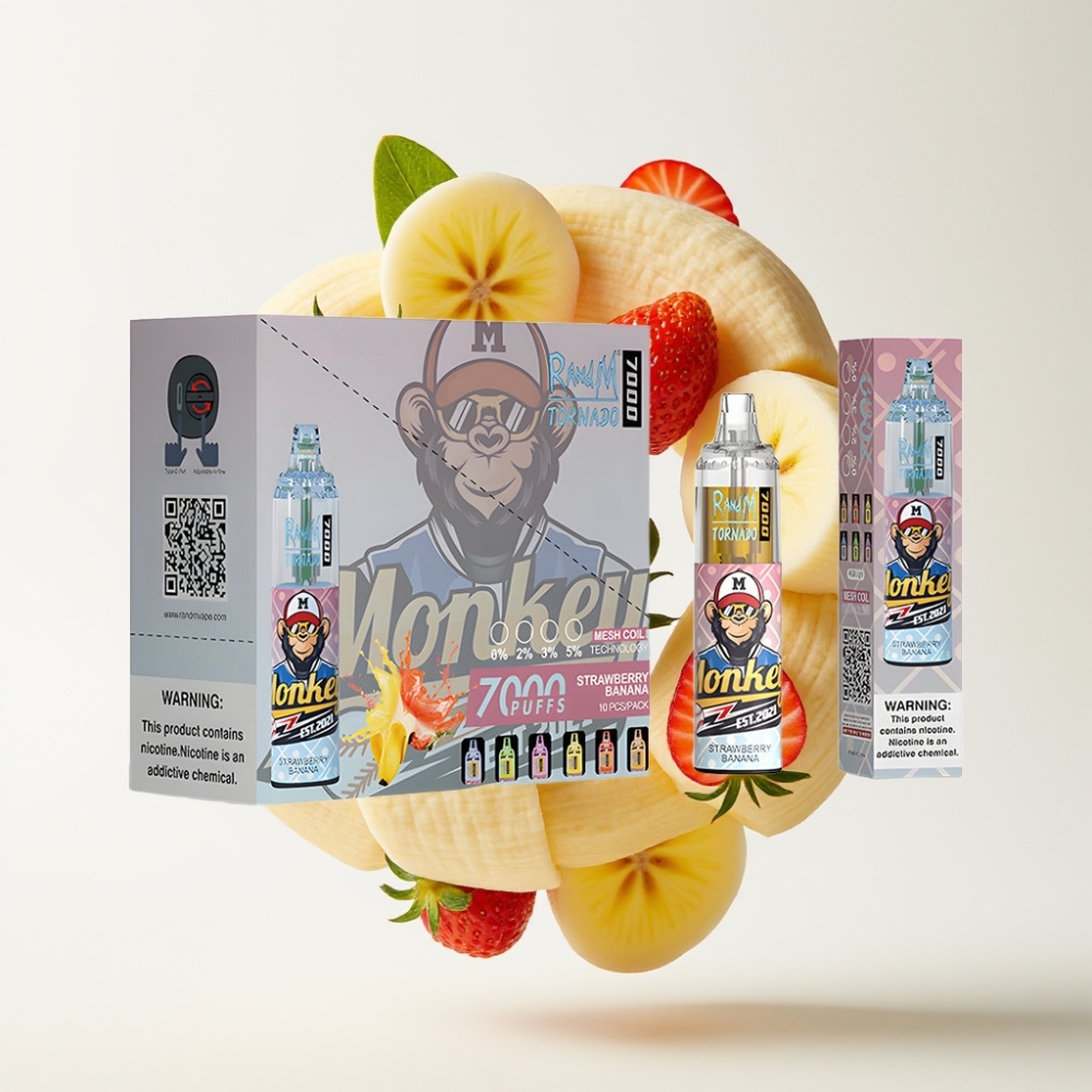 RandM Fumot Tornado 7000 Disposable Vape Jagoda-Banana 7000 Puffova, 14 ML, 850 MAH, Mesh Coil, Type-C, RGB, 0-5% Nikotina, Air-Adjustable