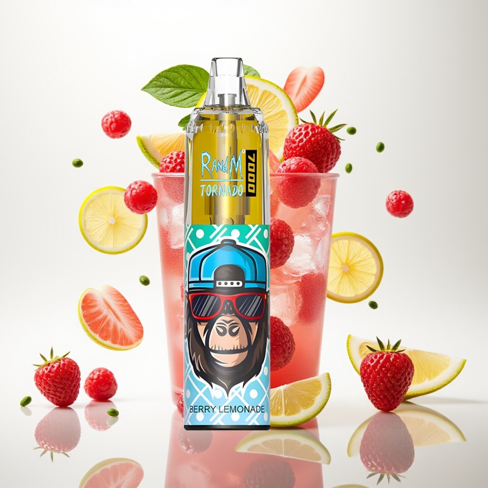 RandM Fumot Tornado 7000 Disposable Vape Jagoda Limunada – 7000 Puffova, 14 ML Tekućine, 850 MAH, Mesh Coil, Type-C, RGB, 0-5% Nikotina, Air-Adjustable