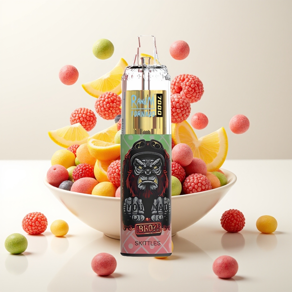 RandM Fumot Tornado 7000 Disposable Vape Skittles (Duga) – 7000 Puffova, 14 ML Tekućine, 850 MAH, Mesh Zavojnica, Type-C, RGB Svjetla, 0-5% Nikotina, Air-Adjustable
