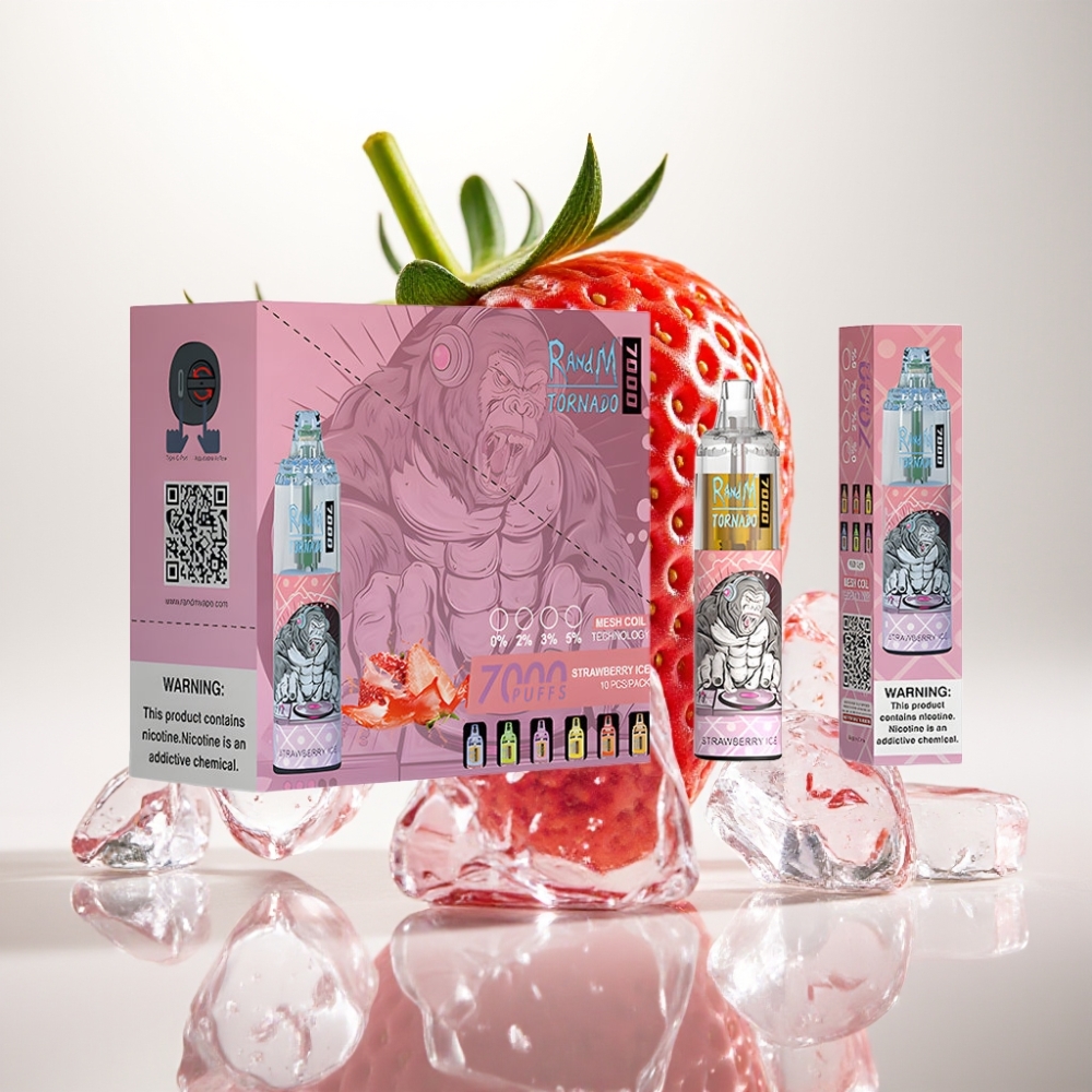 RandM Fumot Tornado 7000 Jednokratna Vapa Jagoda Led 7000 Puffova, 14 ML Tekućine, 850 MAH, Mesh Coil, Type-C, RGB, 0-5% Nikotina, Air-Adjustable