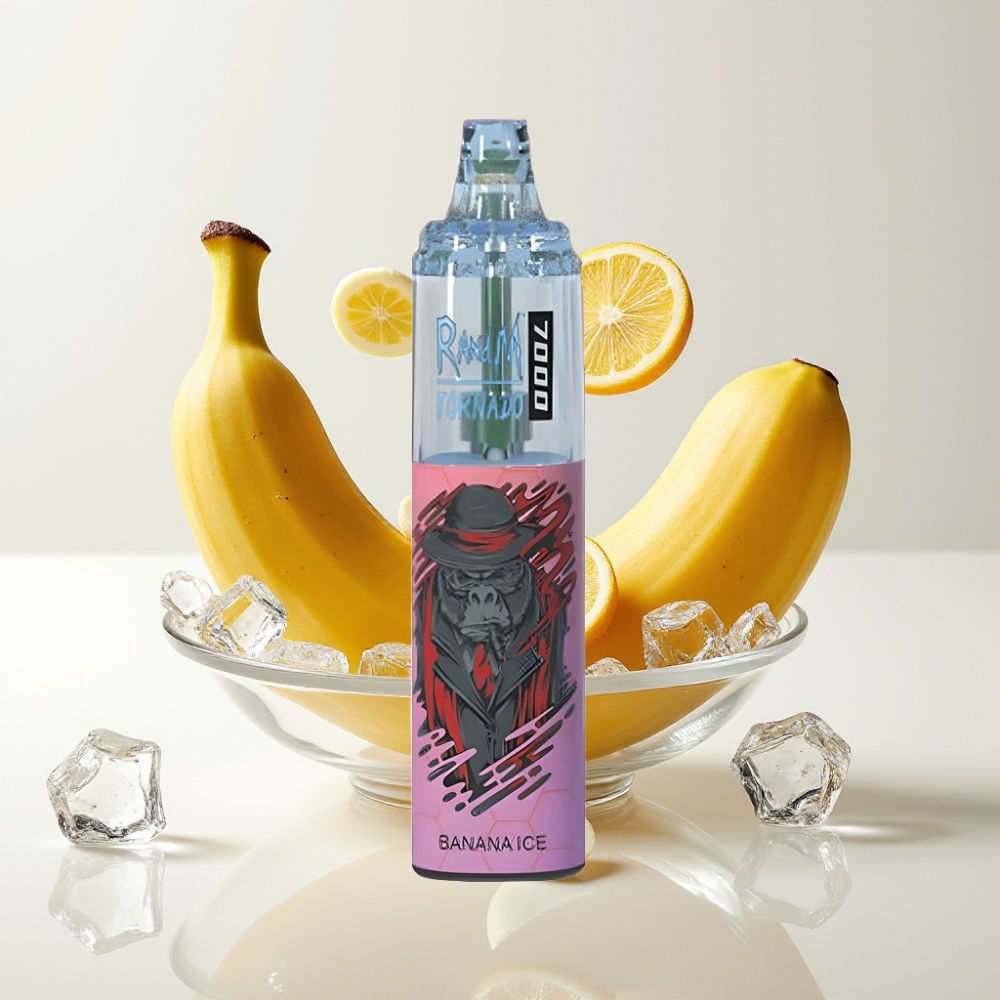 RandM Fumot Tornado 7000 Jednokratna Vape Banana Led 7000 Puffova, 14 ML, 850 MAH, Mesh, Type-C, RGB, 0-5% Nikotina, Air-Adjustable