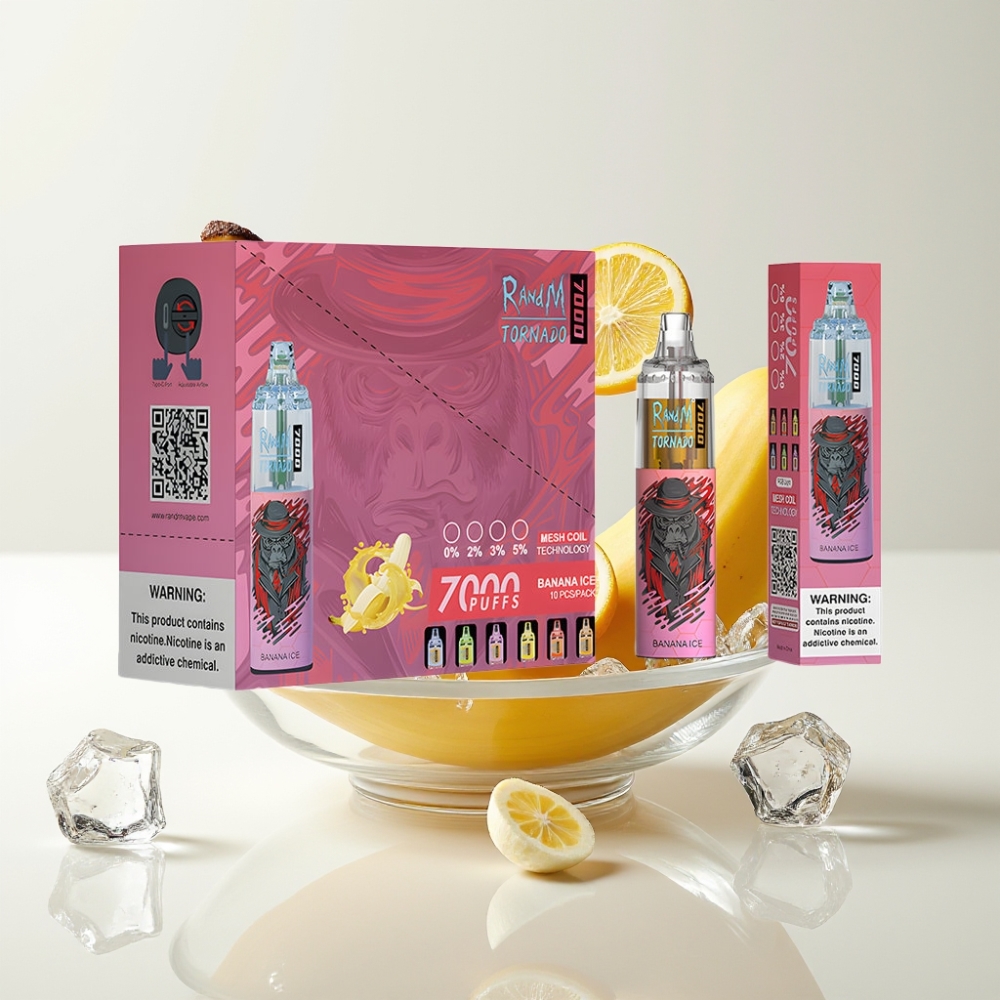 RandM Fumot Tornado 7000 Jednokratna Vape Banana Led 7000 Puffova, 14 ML, 850 MAH, Mesh, Type-C, RGB, 0-5% Nikotina, Air-Adjustable