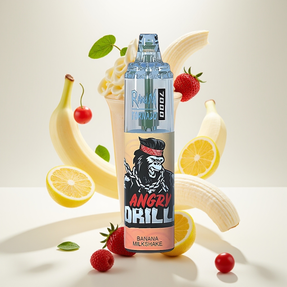 RandM Fumot Tornado 7000 Jednokratna Vape Banana Milkshake – 7000 Puffova, 14 ML Tekućine, 850 MAH, Mesh Coil, Type-C, RGB, 0-5% Nikotina, Air-Adjustable