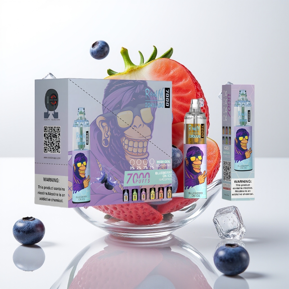 RandM Fumot Tornado 7000 Jednokratna Vape Borovica s Ledom | 7000 Puffova, 14 ML Tekućine, 850 MAH, Mesh Coil, RGB Svjetlo, Type-C, Zračno Podešavanje