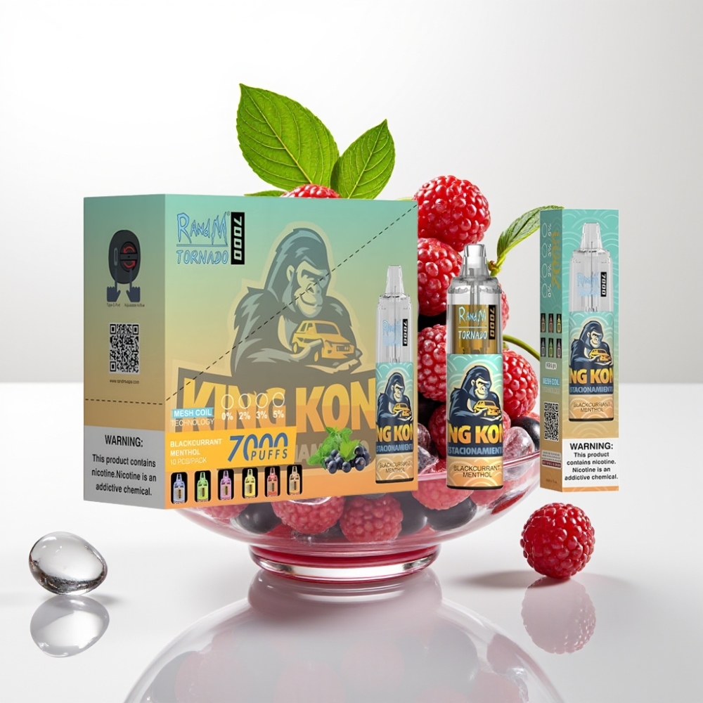 RandM Fumot Tornado 7000 Jednokratna Vape Crni Ribiz & Mentol: 7000 Puffova, 14 ML Tekućine, 850 MAH, Mesh Coil, Type-C, RGB, 0-5% Nikotina, Air-Adjustable