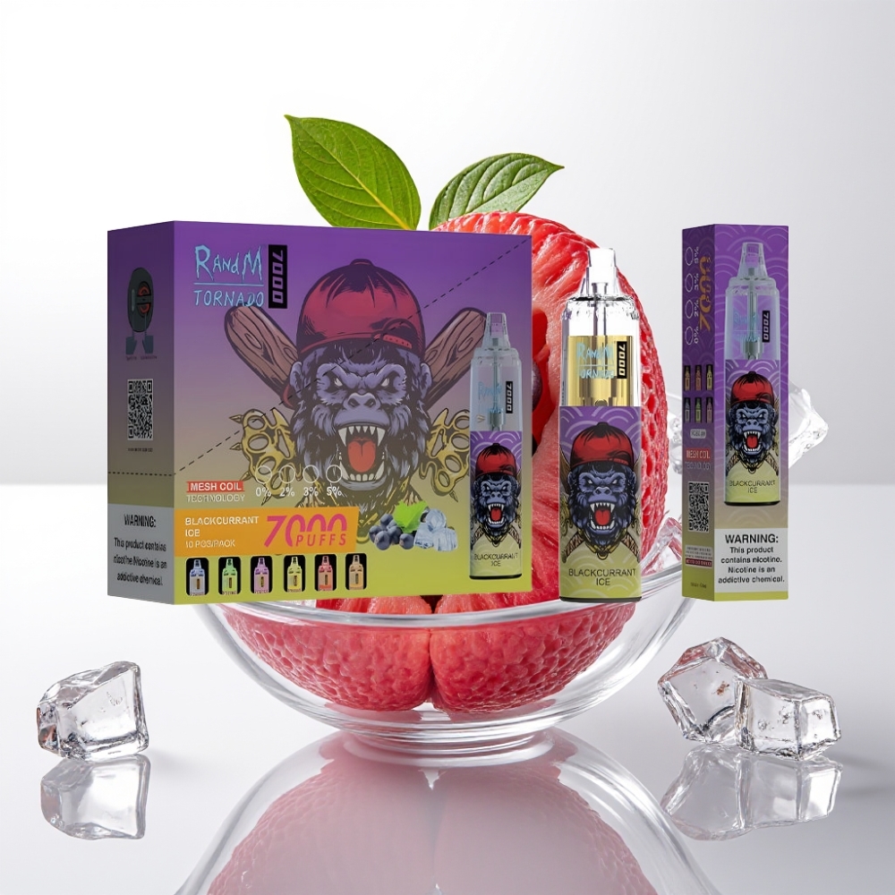 RandM Fumot Tornado 7000 Jednokratna Vape Crni Ribizl Led 14ML, 850MAH, Mesh, Type-C, RGB, Zračna Regulacija