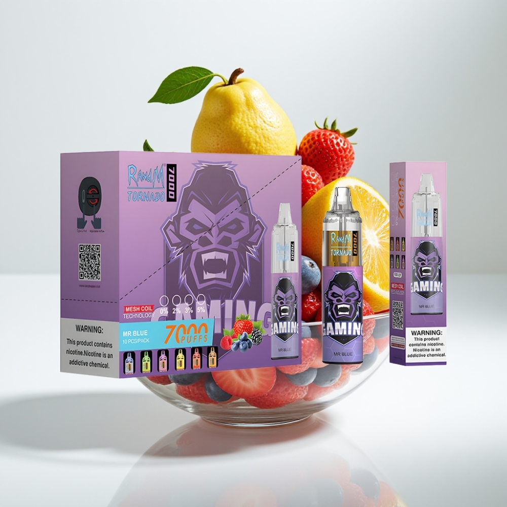 RandM Fumot Tornado 7000 Jednokratna Vape Dr. Plavi 7000 Pufova, 14 ML Tekućine, 850 MAH, Mrežasti Coil, Type-C, RGB, 0-5% Nikotina, Air-Adjustable