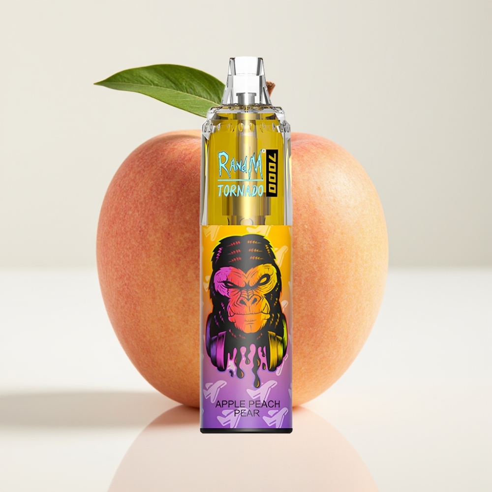 RandM Fumot Tornado 7000 Jednokratna Vape Jabuka Breskva Kruška – 7000 Puffova, 14 ML Tekućine, 850 MAH, Mesh Coil, Type-C, RGB, 0-5% Nikotina, Air-Adjustable