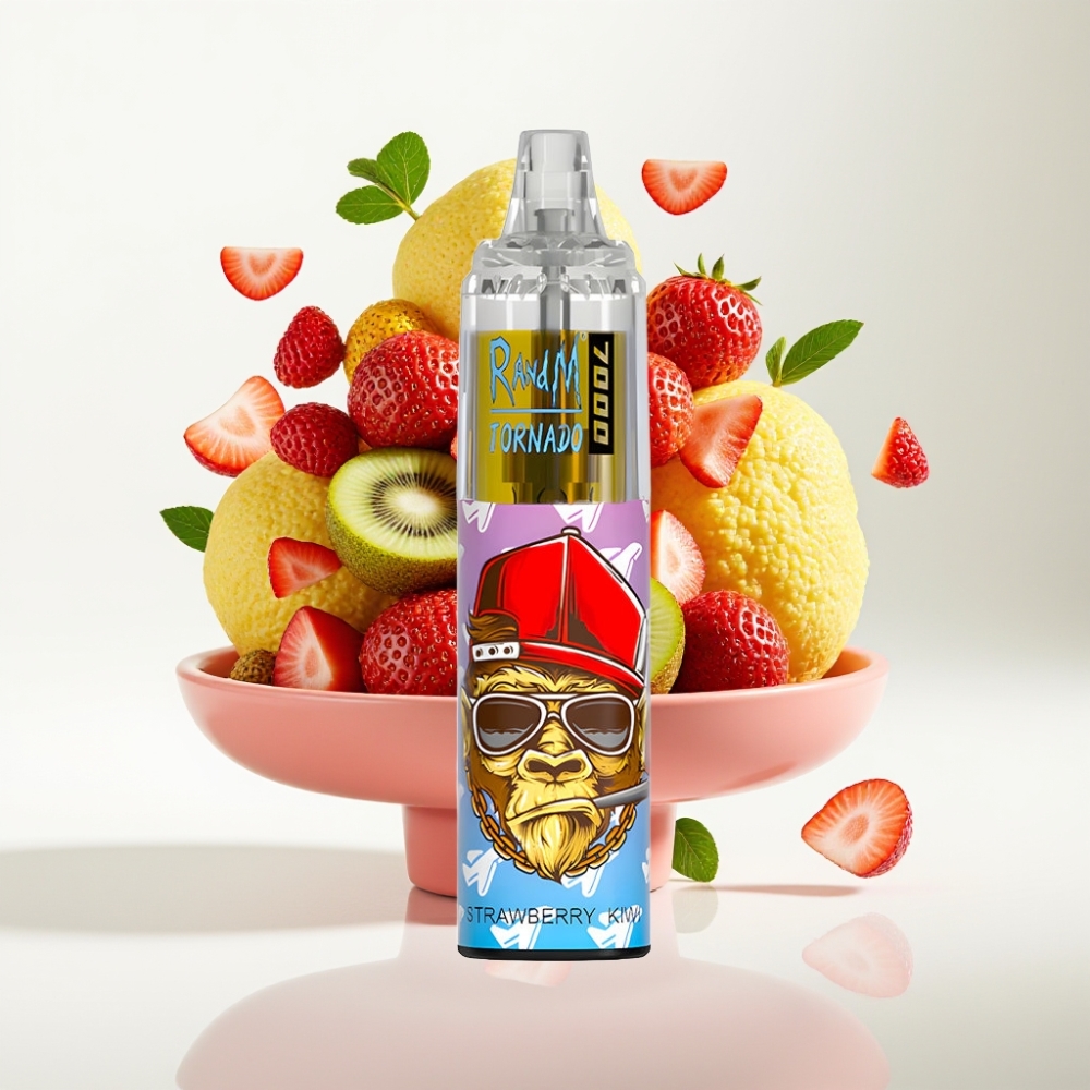 RandM Fumot Tornado 7000 Jednokratna Vape Jagoda-Kivi: 7000 Puffova, 14 ML Tekutine, 850 MAH, Mesh Coil, Type-C, RGB, 0-5% Nikotina, Air-Adjustable