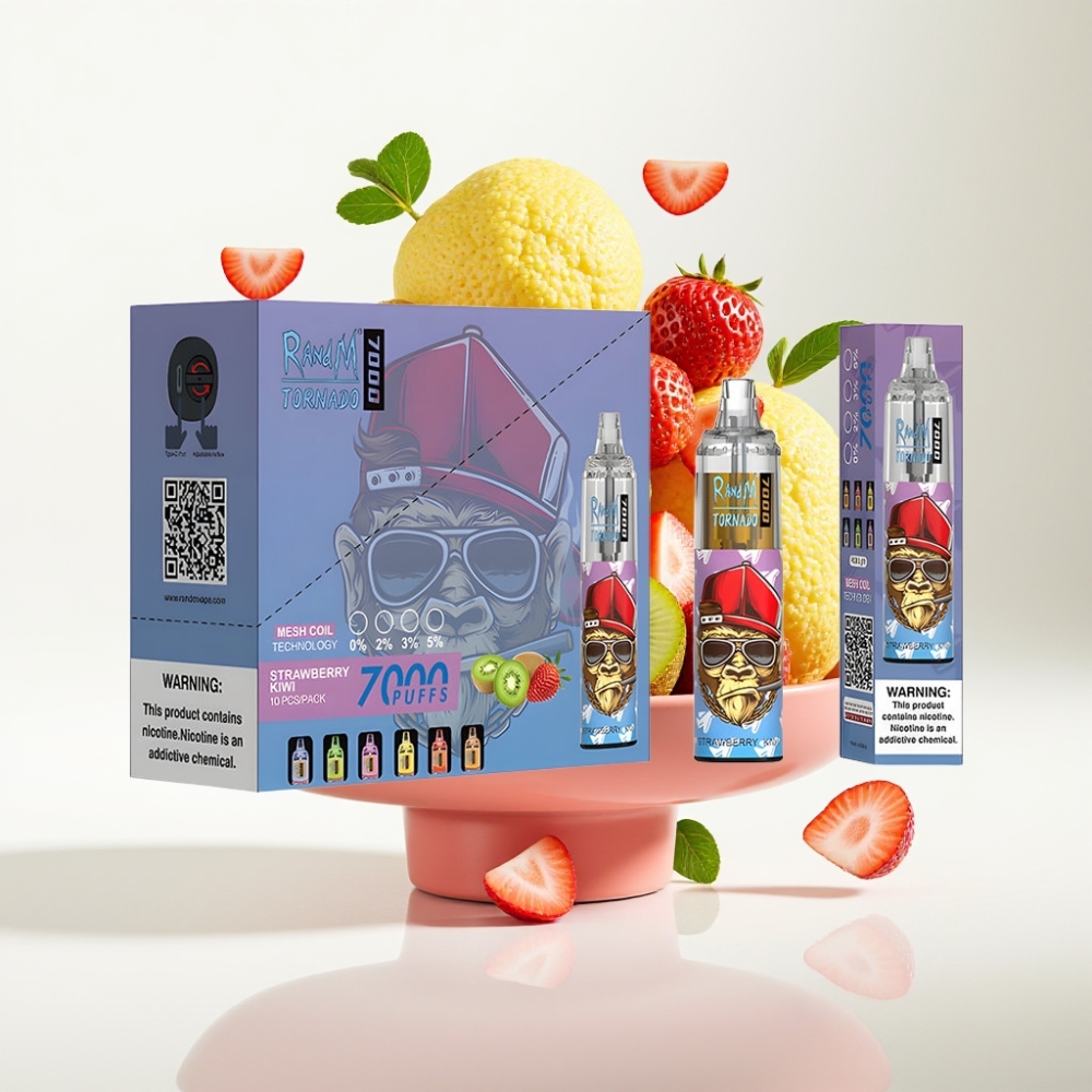 RandM Fumot Tornado 7000 Jednokratna Vape Jagoda-Kivi: 7000 Puffova, 14 ML Tekutine, 850 MAH, Mesh Coil, Type-C, RGB, 0-5% Nikotina, Air-Adjustable