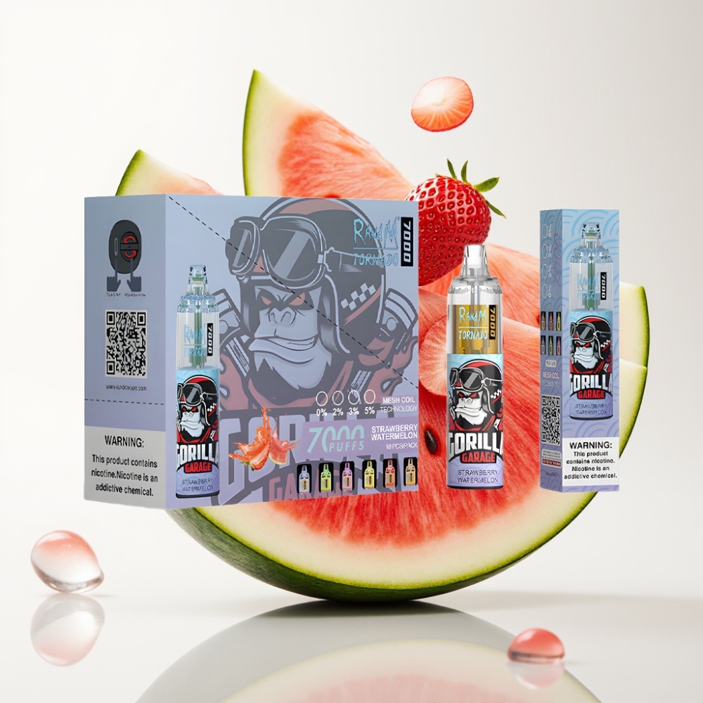 RandM Fumot Tornado 7000 Jednokratna Vape Jagoda Lubenica – 7000 Puffova, 14 ML Tekutine, 850 MAH, Mesh Coil, Type-C, RGB, 0-5% Nikotina, Air-Adjustable