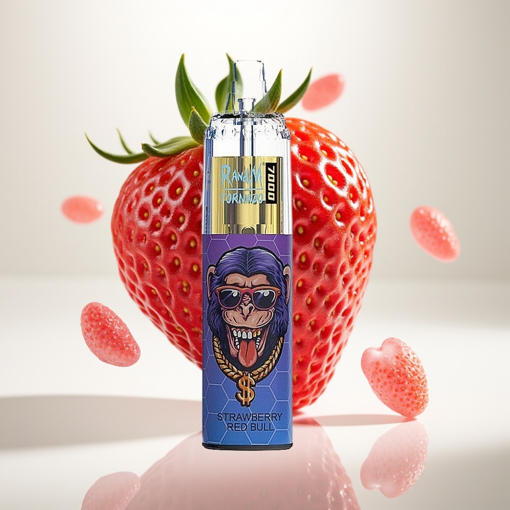 RandM Fumot Tornado 7000 Jednokratna Vape Jagoda Red Bull | 7000 Puffova, 14 ML Tekućine, 850 MAH, Mesh Coil, Type-C, RGB, 0-5% Nikotina, Air-Adjustable