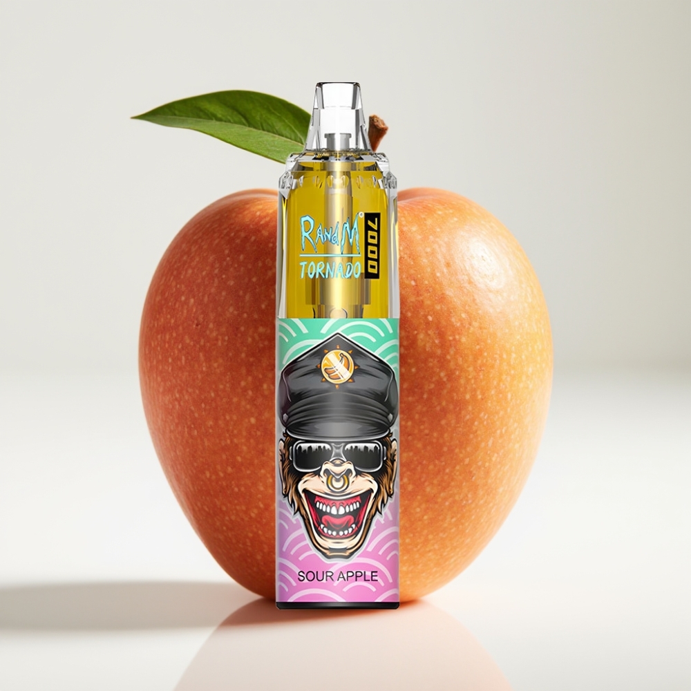 RandM Fumot Tornado 7000 Jednokratna Vape Kisela Jabuka – 7000 Puffova, 14 ML Tekućine, 850 MAH, Mesh Coil, Type-C, RGB, 0-5% Nikotina, Air-Adjustable