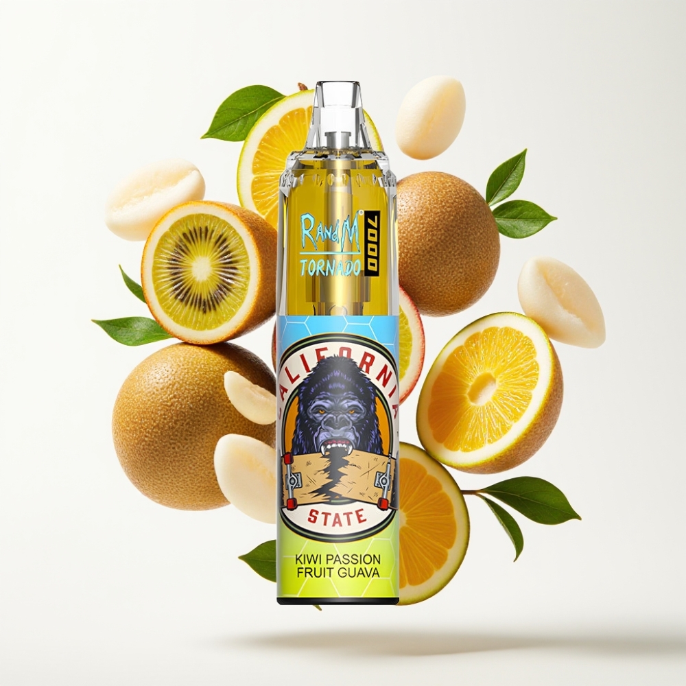 RandM Fumot Tornado 7000 Jednokratna Vape Kiwi Pasiflora Guava – 7000 Puffova, 14 ML Tekućine, 850 MAH, Mesh Coil, Type-C, RGB, 0-5% Nikotina, Air-Adjustable